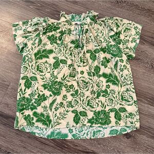 Hunter Bell Magnolia Green Cream Silk Ruffle Blouse